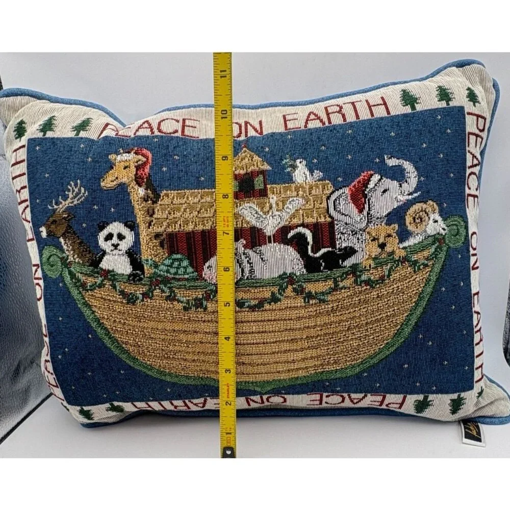 Noahs Ark Tapestry Accent Pillow Peace On Earth Home Decor 16 Inch Animal Theme